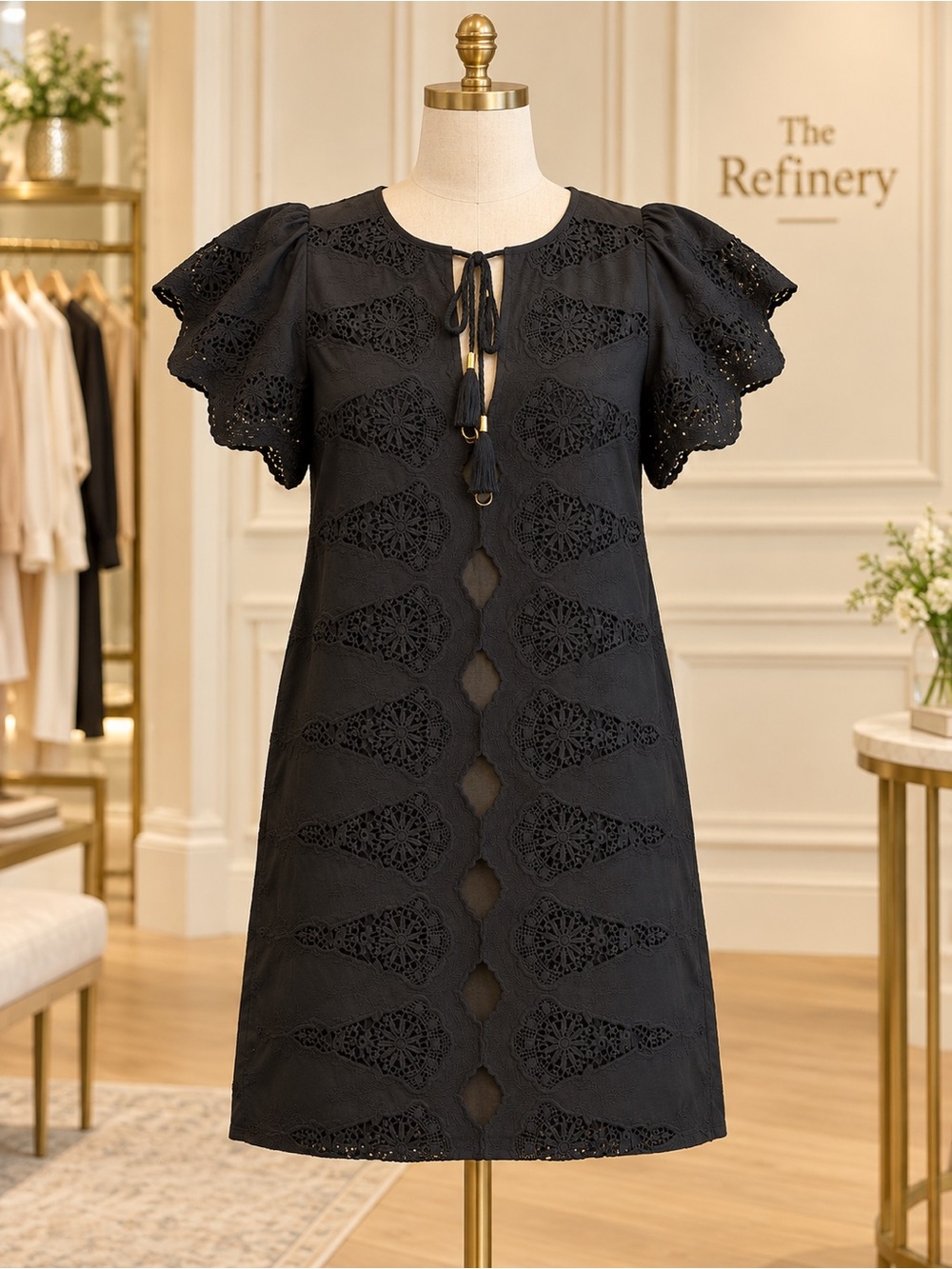 BELL Black eyelet Alicia Bell angel kaftan Flutter Sleeve Dress NWT